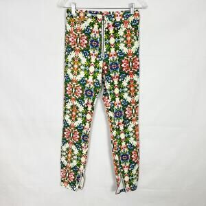 Now & Then Floral Colorful Art Beach Boho Vacation Stretch Womens Pants Sz Small